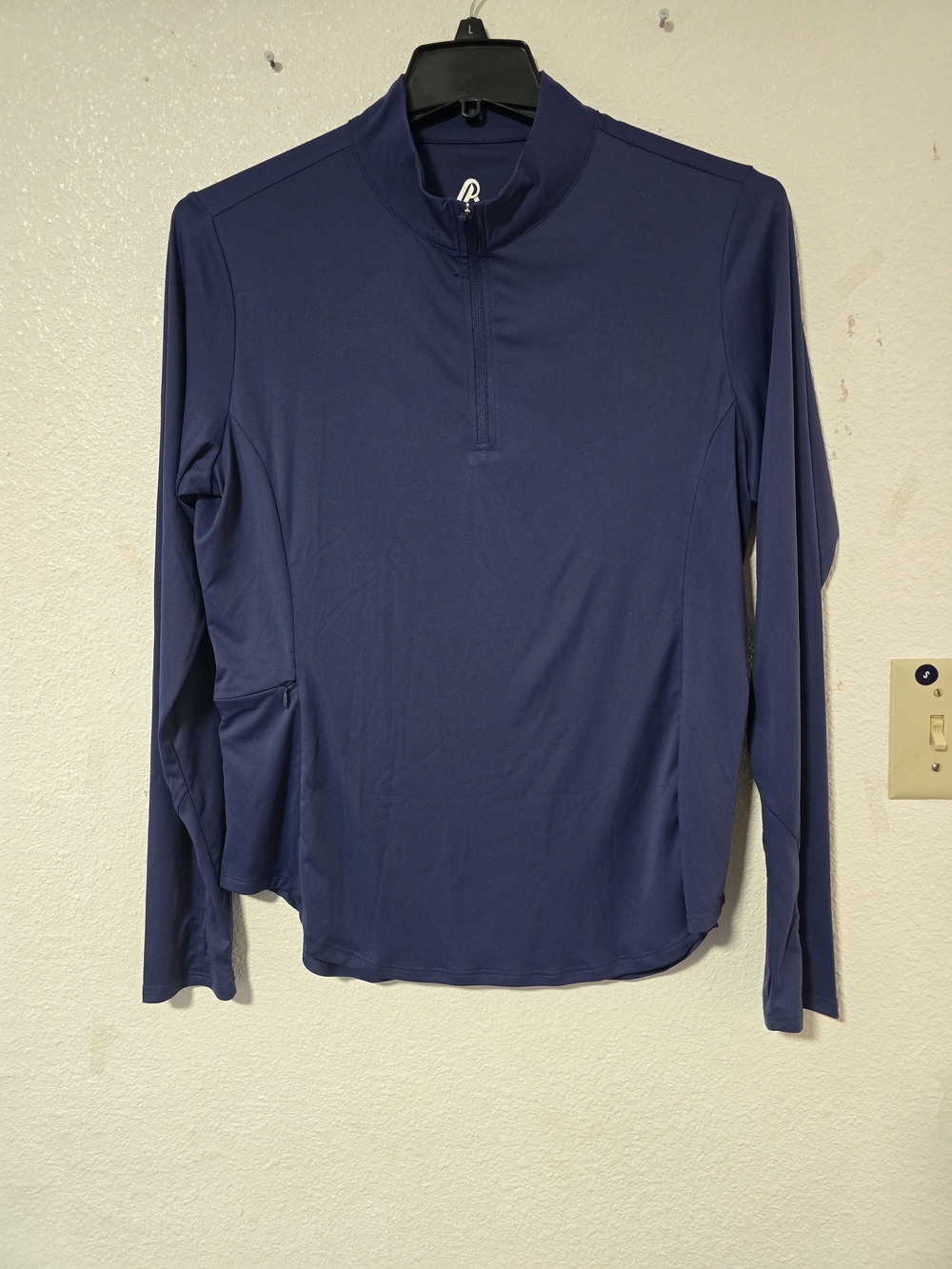 RAMUNRO Navy Blue Quarter Zip Workout Shirt w/ Thumbholes L
